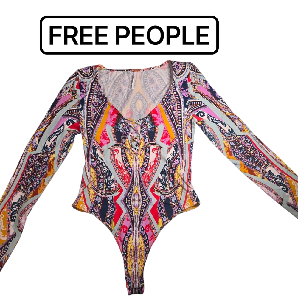 Free People Multicolor Patterned Bodysuit - image 1